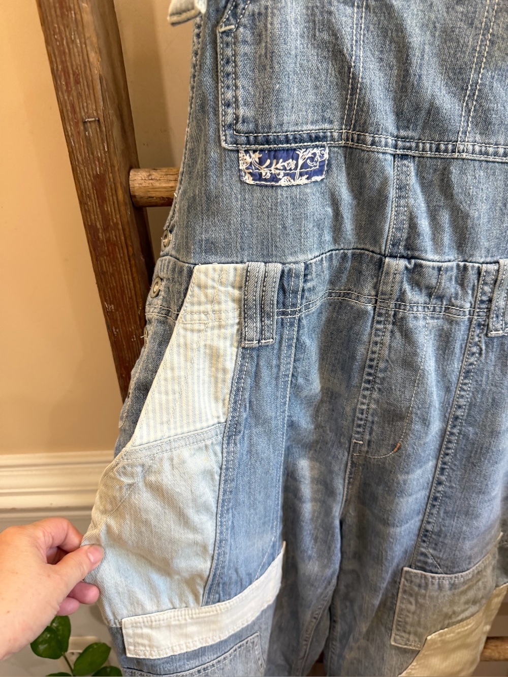 Pilcro Patchwork Light Blue Denim Overalls - Picture 3 of 6